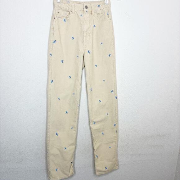 Pacsun Micro Embroidered Mushroom Cream Corduroy 90's Boyfriend Pants 24 - Picture 2 of 10